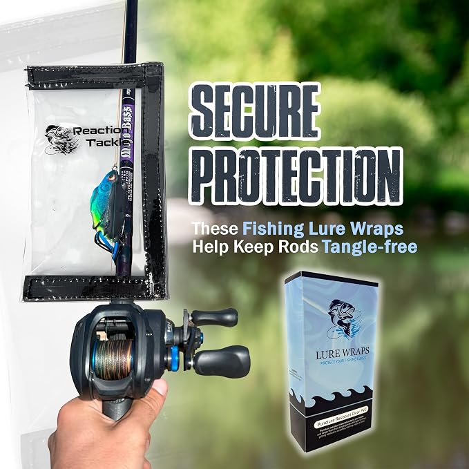 Reaction Tackle Fishing Lure Wraps or Lure Covers, Clear Fishing Hook Covers to Keep Hooks Safe, PVC Keeper in 2 Sizes 5 Packs or 10 Packs