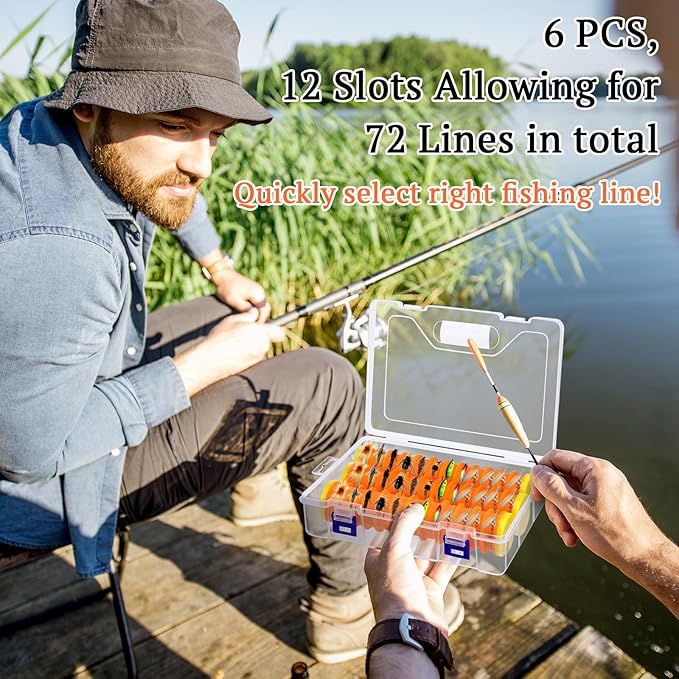 6 Pcs Fishing Leader Holder 6 Pack with Storage Box 72 Slot Snell Hook Organizer Anti-Tangle Rig Keeper for Walleye Catfish Bass Trout