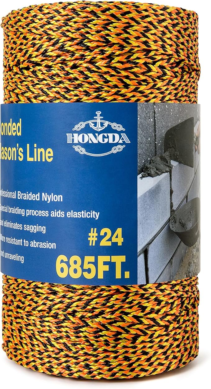 HONGDA Professional Masonry String Lines, 685 Feet #24 Bonded Braided Nylon Mason Line, Durable and Versatile String for Masonry, Construction, Gardening, and DIY Projects