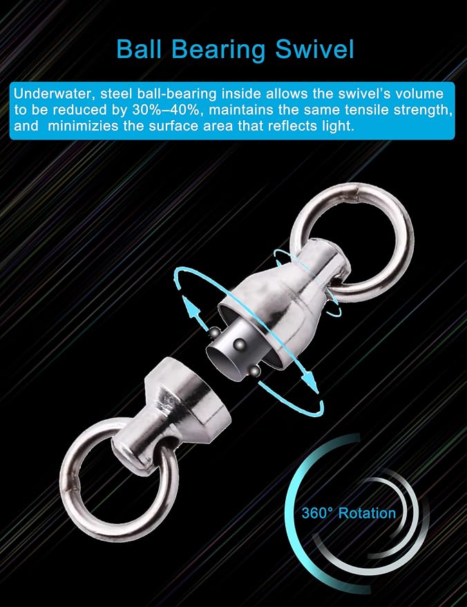 Saltwater Ball Bearing Swivel Set, Fishing Snap Swivels Heavy Duty Big Game Fishing Tackle Spinner Connector