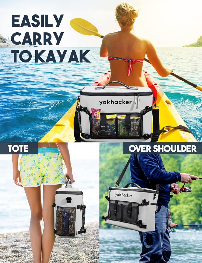 Yakhacker Kayak Cooler, Waterproof Seat Back Cooler for Kayaks with Lawn-Chair Style Seats, Kayak Accessories Cooler Bag, Portable Ice Chest Cooler for Kayaking, Travel, Lunch, Beaches &Trips
