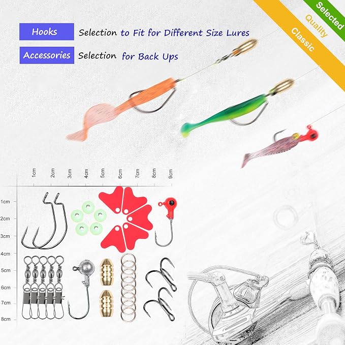 EXAURAFELIS Fishing Lures,Tackle Box with Tackle Included, Crankbaits, Spoon, Shrimp Worm Bait, Hooks,Weights & Other Accessories, Fishing Lures kit Lure Set for Bass Trout Salmon