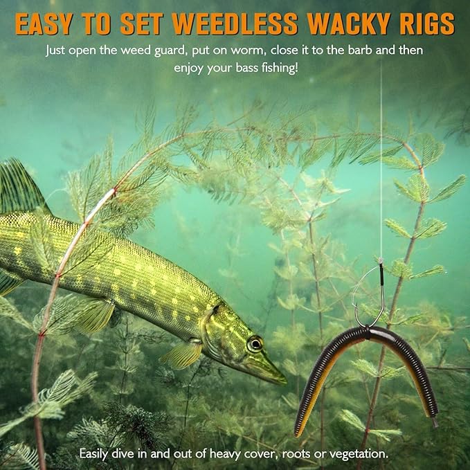 Dovesun Weedless Worm Hooks Wacky Rig Hooks Texas Rig Hooks 30PCS Professional V Bass Fishing Hooks for Freshwater Saltwater 1/0 2/0 3/0