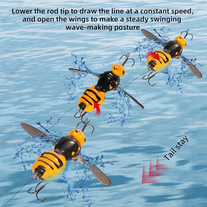FONMANG Top Water Fishing Lures, 3-Pcs Topwater Lures for Bass Walleye Pike, 2025 New Wasp Crawl Bait for Freshwater and Saltwater