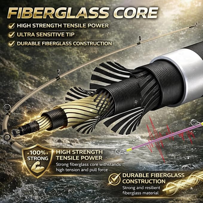 Sougayilang Fishing Rod Combo, 2-Piece 6-Foot Graphite & Fiberglass Rod with Anti-Reverse Spinning Fishing Reel