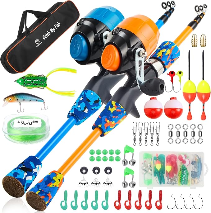 Kids Fishing Pole Kit Set，Portable Telescopic Fishing Rod and Reel Combo Full Kits for Boys, Girls, Beginner, Youth