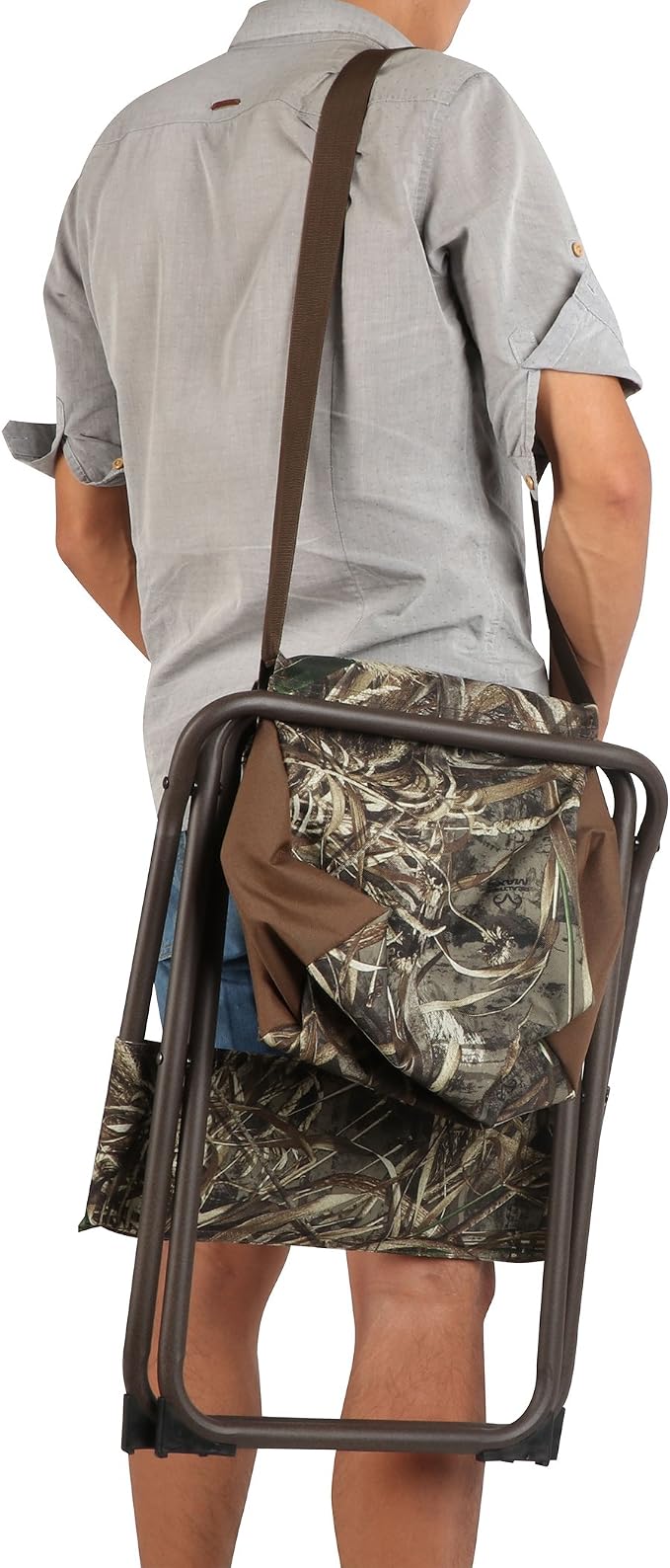 PORTAL Folding Seat, Lightweight Backrest Stool Hunting Fishing Chair with Storage Pocket for Camping, Hiking, Beach, Picnic, Support Up to 225 lbs, Camouflage