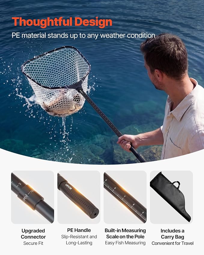 VEVOR Fishing Net, Landing Nets with Telescopic Handle Lightweight and Stronger Fish Gear, Durable and Fish-Friendly, for Kayak, Boat, Bank, Pond