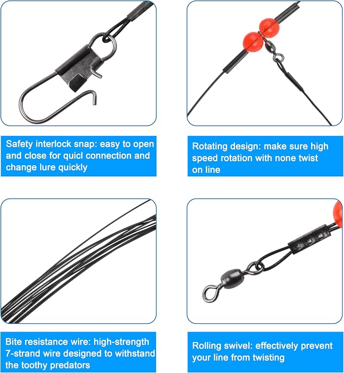 Fishing Leaders Saltwater Tackle Surf Fishing Rigs High Strength Steel Fishing Wire Leaders with Swivel Snaps Beads Gear Equipment for Lures Bait Hooks, 1Arm 2Arms & 3Arms