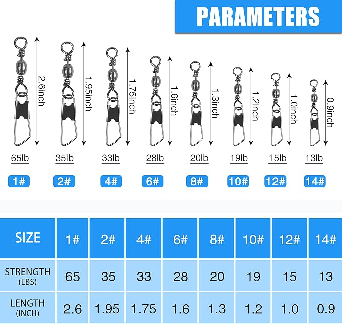 AGOOL Fishing Swivels Snaps, 60/120pcs Barrel Swivel Safety Snaps Stainless Steel Swivels Fishing Tackle Lure Leader Line Connector High Strength for Saltwater Freshwater