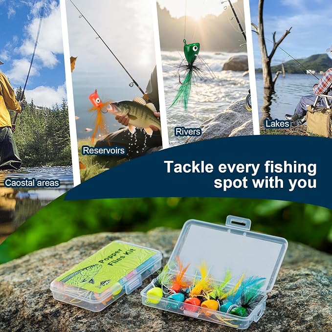 9 pcs Fly Fishing Popper Lures Kit, 2 Sizes Topwater Fishing Lures for Bass Panfish Bluegill Crappie for Freshwater and Saltwater, 2026 New Year Gift for Fishing Lover