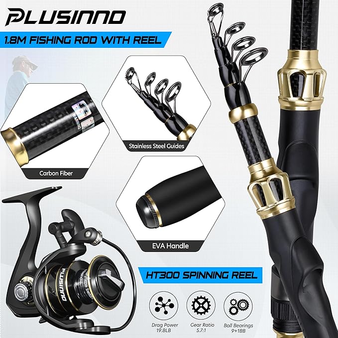 PLUSINNO Fishing Gear,Full Fishing Pole kit Include Fishing Rod and Reel Combo, Tackle Box with Fishing Lures, Fishing Accessories, Fishing Pliers,Fishing Gifts for Men with Fishing Tool Kit