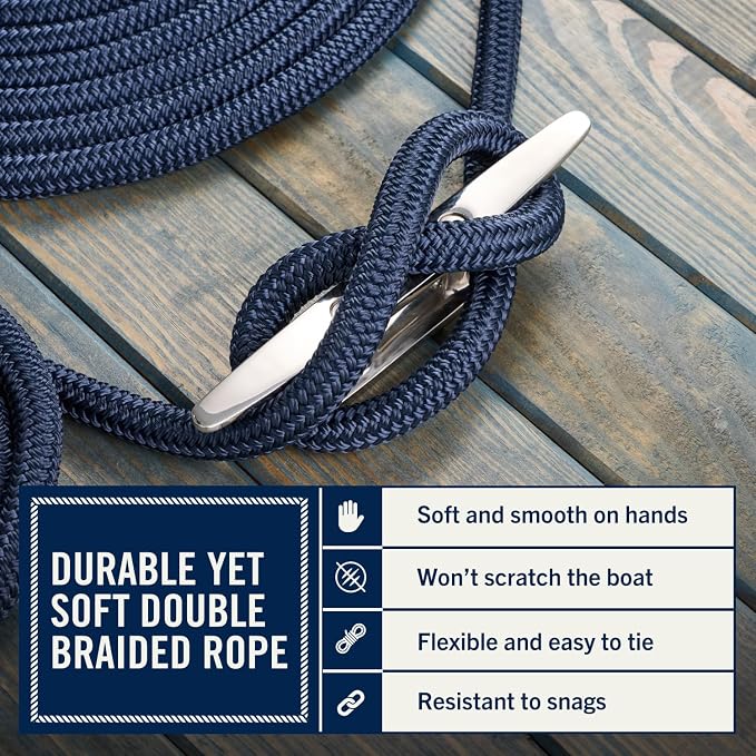 RainierSupplyCo Dock Lines 1, 2 & 4 Pack - Boat Rope for Docking with Loop - Premium Double Braided Nylon Marine Rope - Mooring Line with Eyelet - Boat Accessories