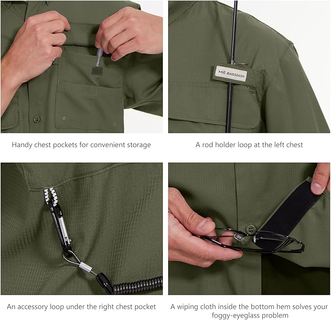 Bassdash UPF 50 Men’s Fishing Dress Shirt Button Down Woven Short Sleeve Outdoor