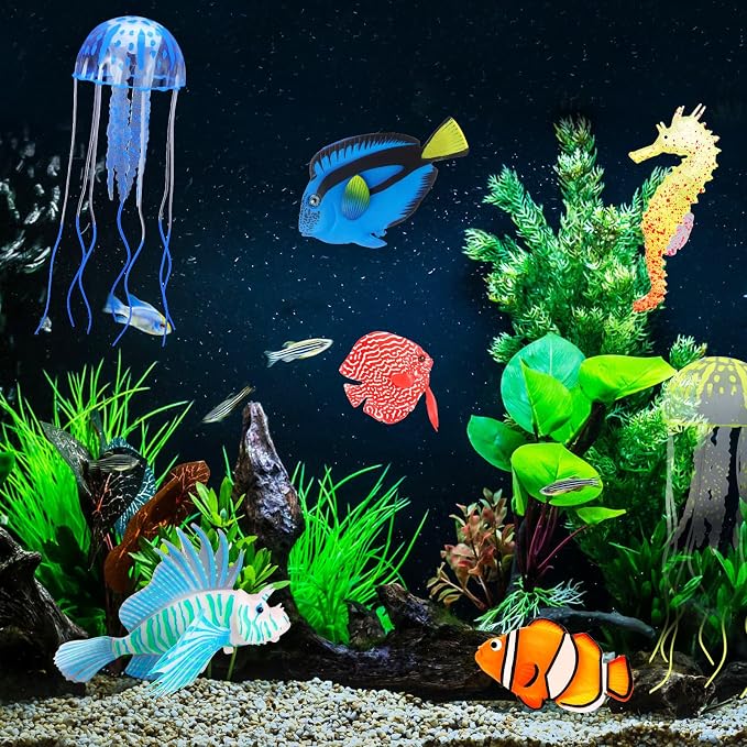 Weewooday 7 Pieces Artificial Fish Colorful Fake Fish Glowing Effect Aquarium Decor Floating Ornament for Tank Decoration(Simple Colors)
