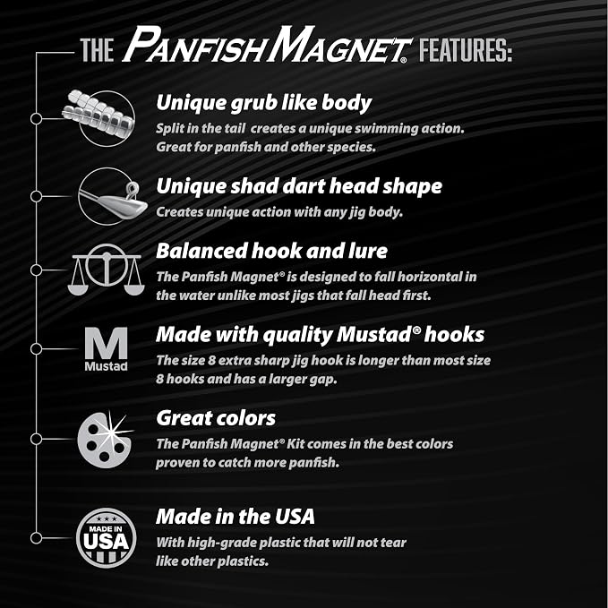 Trout Magnet 82 Piece Panfish Magnet Kit, with A Longer Shad Dart Hook, Includes 70 Split Tail Grub Bodies, 12 Black Size 8 Mustad Hooks, Catches All Types of Fish