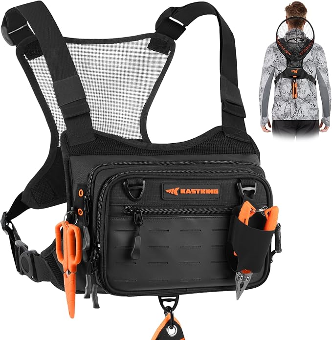 KastKing Bait Boss Water-Resistant Fishing Chest Pack With EVA Zip-Down Workstation, MOLLE Storage, Adjustable Chest Straps