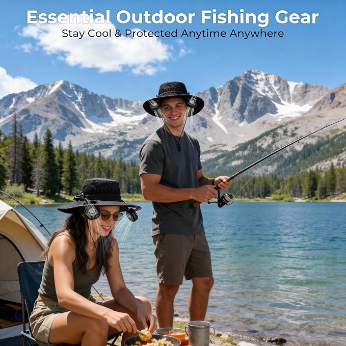 AMACOOL Bucket Hat Fan Pro, Gifts for Father Dad Husband, Fishing Essentials for Women Men, Camping Hiking Beach Gardening