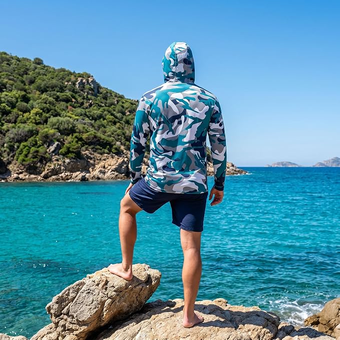 Reel Life UV Long Sleeve Hoodie – Jax Beach Mens Long Sleeve Sun Protection Shirts with Hood