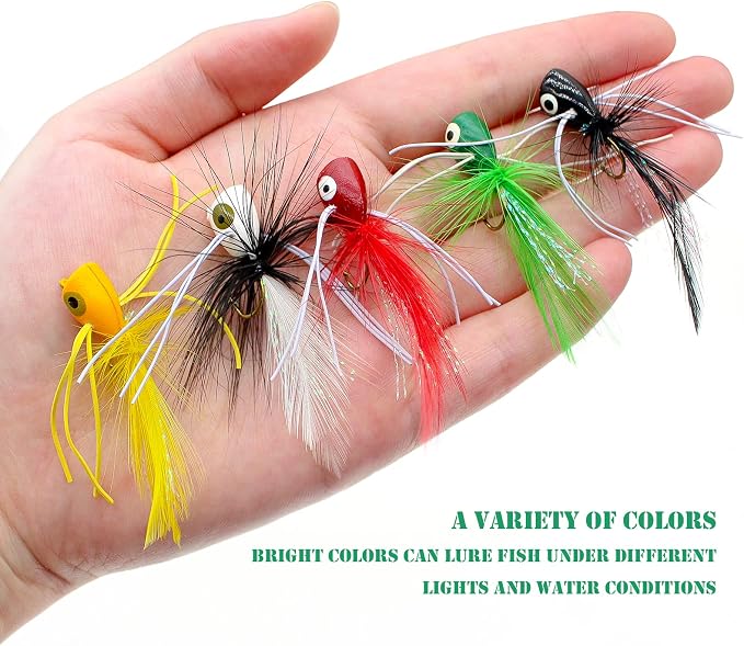 Fly Fishing Poppers, Topwater Fishing Lures Bass Crappie Bluegill Sunfish Panfish Trout Salmon Perch Steelhead Flies for Fly Fishing Bass Panfish Bluegill Trout Salmon