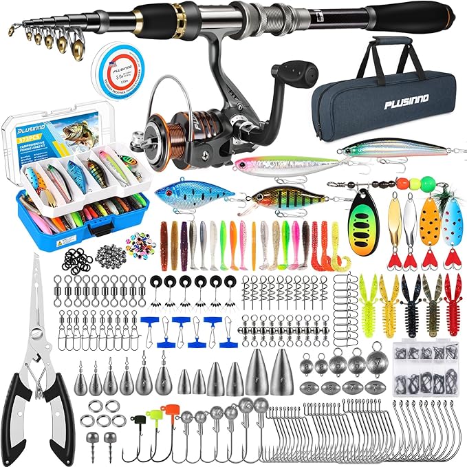 PLUSINNO Fishing Rod, Telescopic Fishing Rod and Reel Combo, Collapsible Travel Fishing Pole Rod Starter Kit, Carbon Fiber Fishing Rods and 12 +1 Bearings Stainless Steel, Fishing Gifts for Men Adults