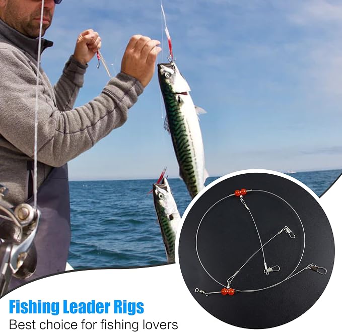 Fishing Leaders Saltwater Tackle Surf Fishing Rigs High Strength Steel Fishing Wire Leaders with Swivel Snaps Beads Gear Equipment for Lures Bait Hooks, 1Arm 2Arms & 3Arms