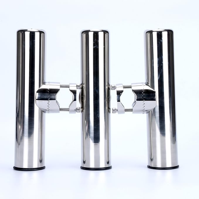 Amarine Made Boat 4pcs Fishing Rod Holder, Stainless Rail Mount Clamp on Rod Holder, Adjustable Fishing Pole Holder for Rails 7/8" to 1"