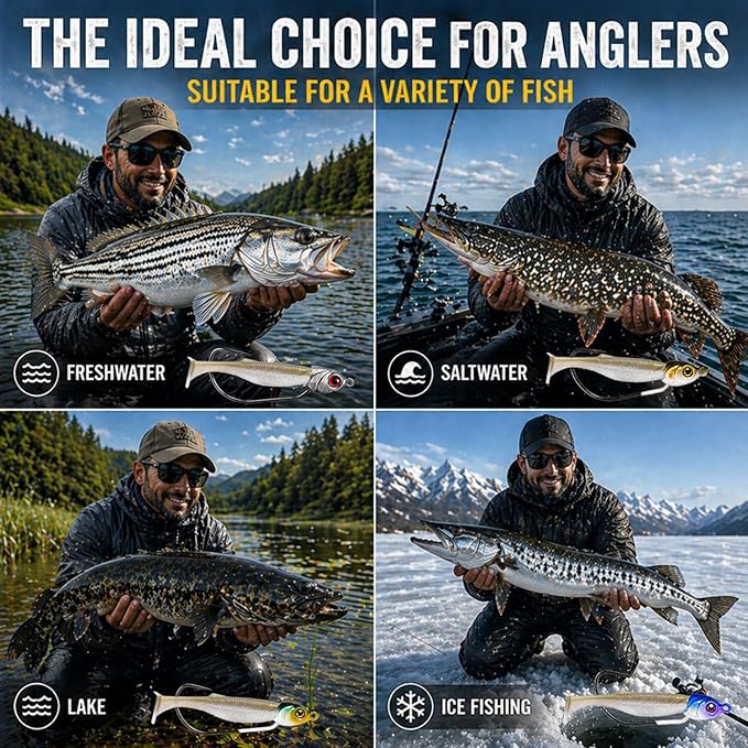 Swimbait Jig Heads for Bass Fishing, Weighted Jig Hooks for Paddle Tail Soft Plastic Lures, 3/16oz 1/4oz 3/8oz 1/2oz High Carbon Steel, Freshwater Saltwater Fishing