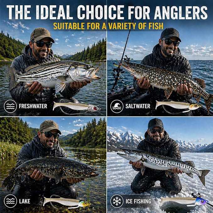 Swimbait Jig Heads for Bass Fishing, Weighted Jig Hooks for Paddle Tail Soft Plastic Lures, 3/16oz 1/4oz 3/8oz 1/2oz High Carbon Steel, Freshwater Saltwater Fishing