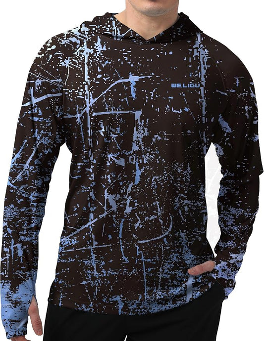 Men's UPF 50+ Sun Protection Hoodie Shirt Long Sleeve SPF Fishing Outdoor UV Hiking Lightweight Shirts