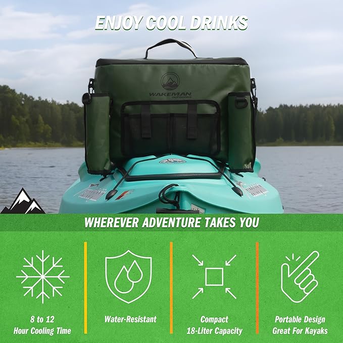 Kayak Cooler - 18L Seat Back Fishing Cooler - Water-Resistant Insulated Bag - 8-12 Hour Cooling Time - Kayak Accessories by Wakeman Outdoors
