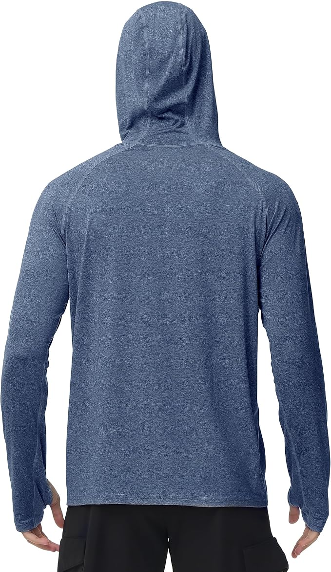 Roadbox Mens UPF 50+ Fishing Shirts, Long Sleeve UV Sun Hoodie, Hiking Running Swim Athletic Workout Shirt