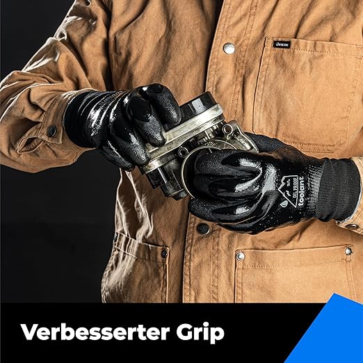 toolant Waterproof Gloves for Men and Women, Freezer Gloves with Grip, Double Nitrile Dipped for Extreme Oil Repellent, for Construction, Mechanics, Mining, Plumbing, Black, X-Large