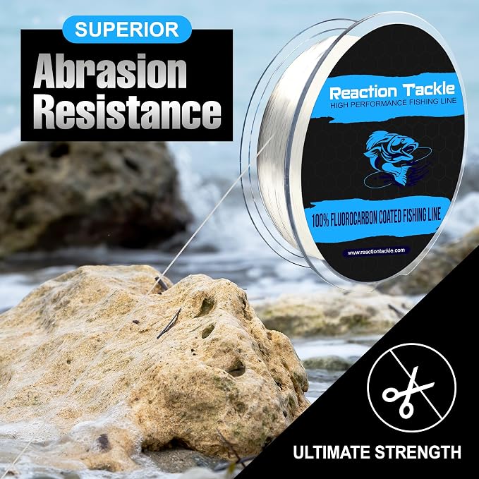 Reaction Tackle Fluorocarbon Coated Fishing Line, 350yds - Superior Strength, Low Visibility, Abrasion Resistant - Ideal for Freshwater or Saltwater Fishing, Monofilament Upgrade