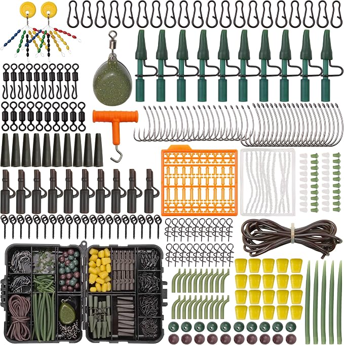Carp Fishing Equipment Kit, 277pcs Carp Fishing Tackle Box with Carp Hooks Boilies Corn Baits Weights Rigs Swivels Snaps Various Gear Accessories Set for Men Gift