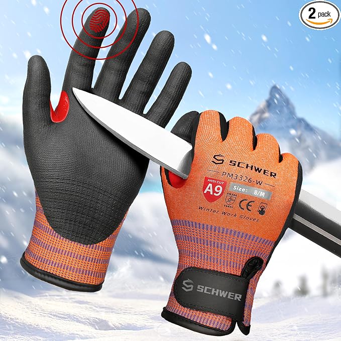 Schwer FreezeGuard-X Winter Work Gloves for Men and Women, ANSI A9 Cut Resistant Gloves for Extreme Protection, Freezer Glove With Super Grip, Touchscreen, Thermal Insulated, PM3326-W (M,2 Pairs)