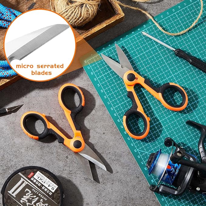 Honoson 2 Pcs 5.7" Fishing Scissors Braided Line Cutters Fishing Heavy Duty 3cr13 Non Slip Serrated Edge Scissors Saltwater Freshwater Braid Multi Function Snips for Trimming (Orange)