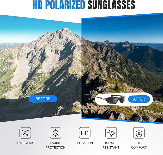 Polarized Sports Sunglasses for Men - Wrap Around Mens Sunglasses UV Protection for Fishing Cycling Driving