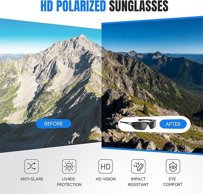 Polarized Sports Sunglasses for Men - Wrap Around Mens Sunglasses UV Protection for Fishing Cycling Driving