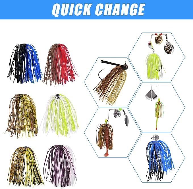 Silicone Jig Skirts Spinnerbait Skirts 50 Strands Bass Fishing Lure Skirts Replacement for DIY Spinner Baits Buzzbaits Squid Jig Accessories