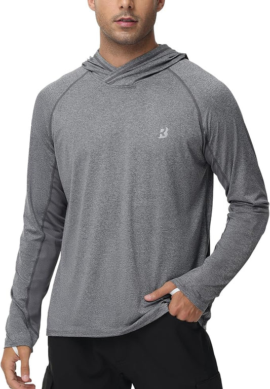Roadbox Mens UPF 50+ Fishing Shirts, Long Sleeve UV Sun Hoodie, Hiking Running Swim Athletic Workout Shirt