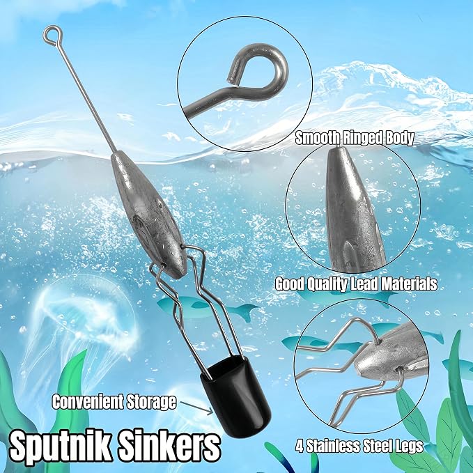 3Pcs Sputnik Sinkers Fishing Weights Sinkers Surf Casting Fishing Sinkers Lead Weights Sinkers Long Tail Fishing Weights Drop Shot Sinkers for Saltwater Catfish Beach Sand Ocean-1oz