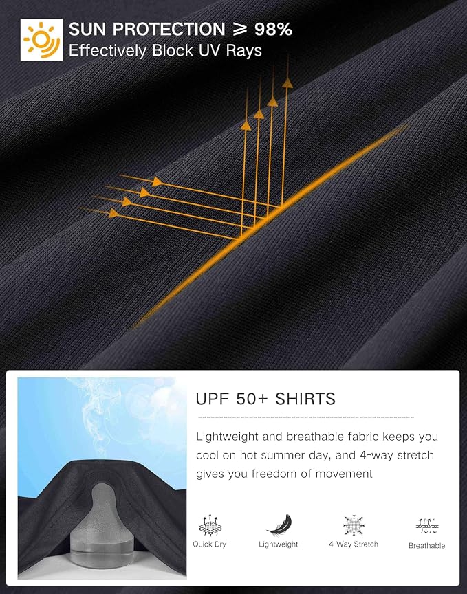 Pudolla Men's Sun Protection Hoodie Shirts UPF 50+ Rash Guard SPF Long Sleeve Fishing Shirt for Men Swim Hiking Boating
