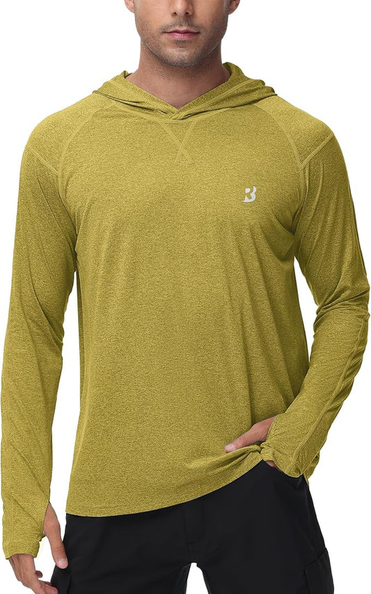 Roadbox Mens UPF 50+ Fishing Shirts, Long Sleeve UV Sun Hoodie, Hiking Running Swim Athletic Workout Shirt