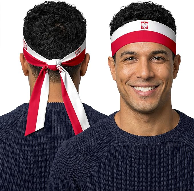 Tie Headband for Women & Men, Flag Patterned Sports Sweatband Head Wrap, Hair Bandana Accessory, 40" x 2.4"