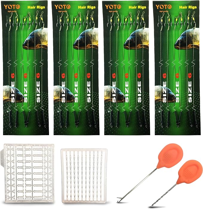 YOTO 24PCS-Carp-Fishing-Hair-Rigs,Carp Fishing Gear with Wide Gape Hook,Zig Rigs Carp Fishing Kit with Carp Accessories