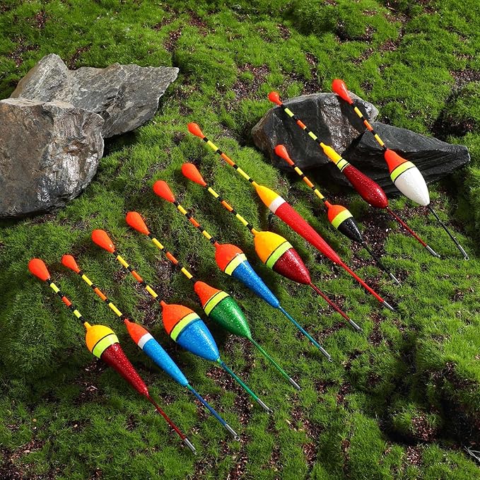 Giantree Fishing Floats Fishing Bobbers,10 Pcs Oval Trout Float Foam Fishing Floats Wood Slip Fishing Bobbers, Bobber Stopper Spring Stick Slip Floats Accessories for Catfish Trout Bass Fishing Line
