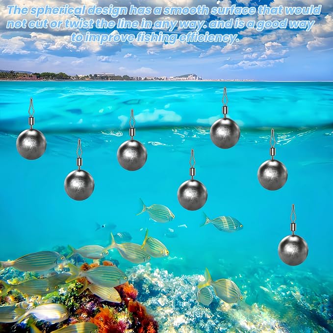 50Pcs Round Fishing Weights Sinkers Ball Fishing Weights Casting Drop Shot Sinkers Catfishing Sinkers Lead Weights Sinkers with Barrel Swivels for Saltwater Freshwater Fishing-(3.5-10g)