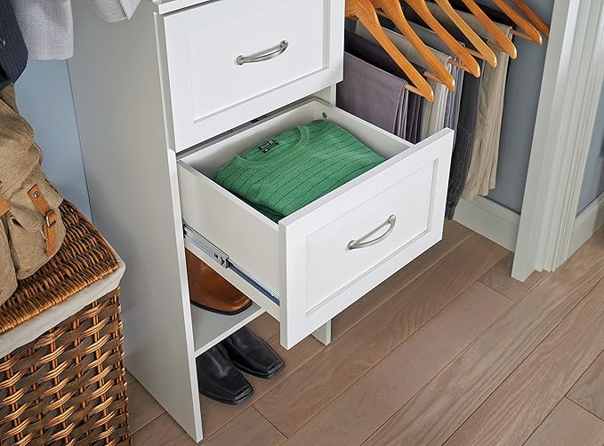ClosetMaid SuiteSymphony Wood Closet Drawer, Add On Accessory, Shaker Style, For Storage, Closet, Clothes, 16.65” x 9.96” Size for 16 in. Units, Pure White