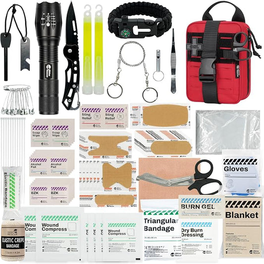 RHINO RESCUE Survival First Aid Kit, HSA/FSA Eligible, Emergency Kit Molle Pouch IFAK Medical Kit for Vehicles Car Camping Backpacking Hiking Hunting